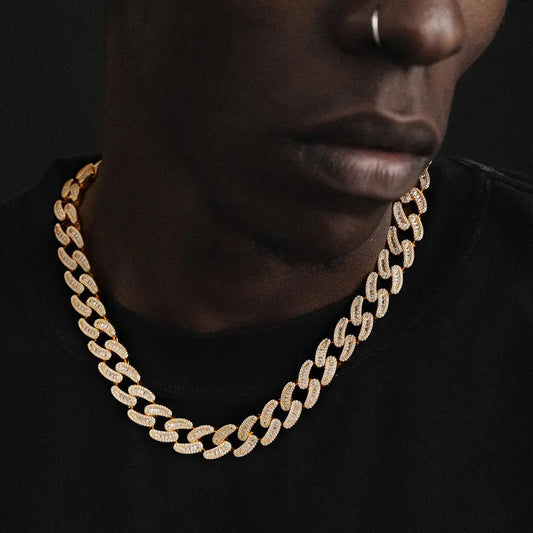 15mm Iced Out Cuban Link Chain in Yellow Gold-1-Mixxchains
