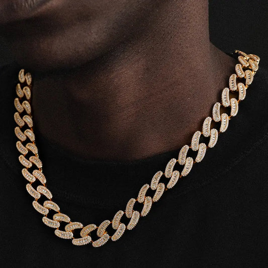 15mm Iced Out Cuban Link Chain in Yellow Gold-2-Mixxchains