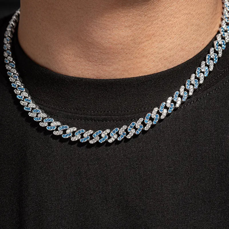 8mm Blue Iced Out Cuban Link Chain-5-Mixxchains