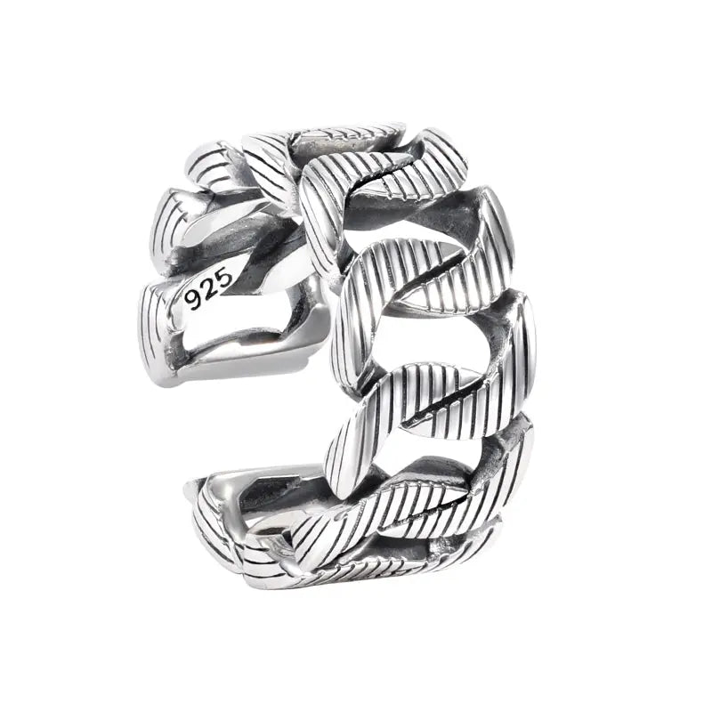Cuban Ring 925 Sterling Silver with Stripes-2-Mixxchains