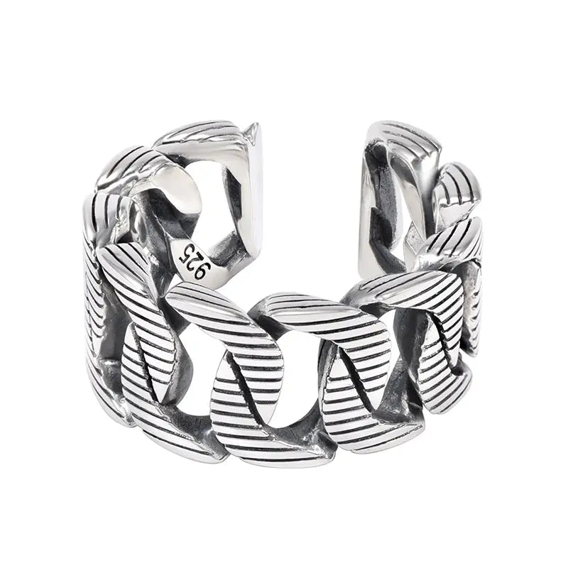 Cuban Ring 925 Sterling Silver with Stripes-3-Mixxchains