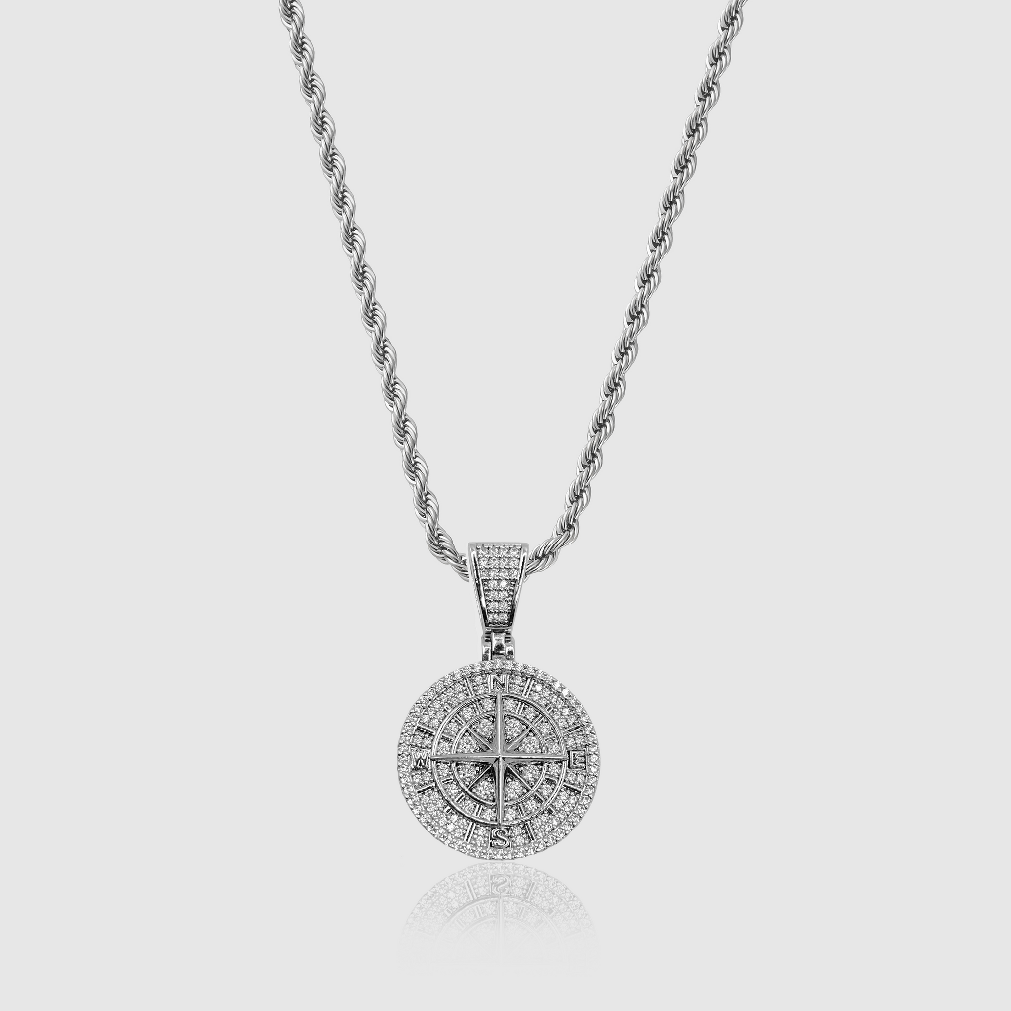 Iced Compass Pendant (Silver)